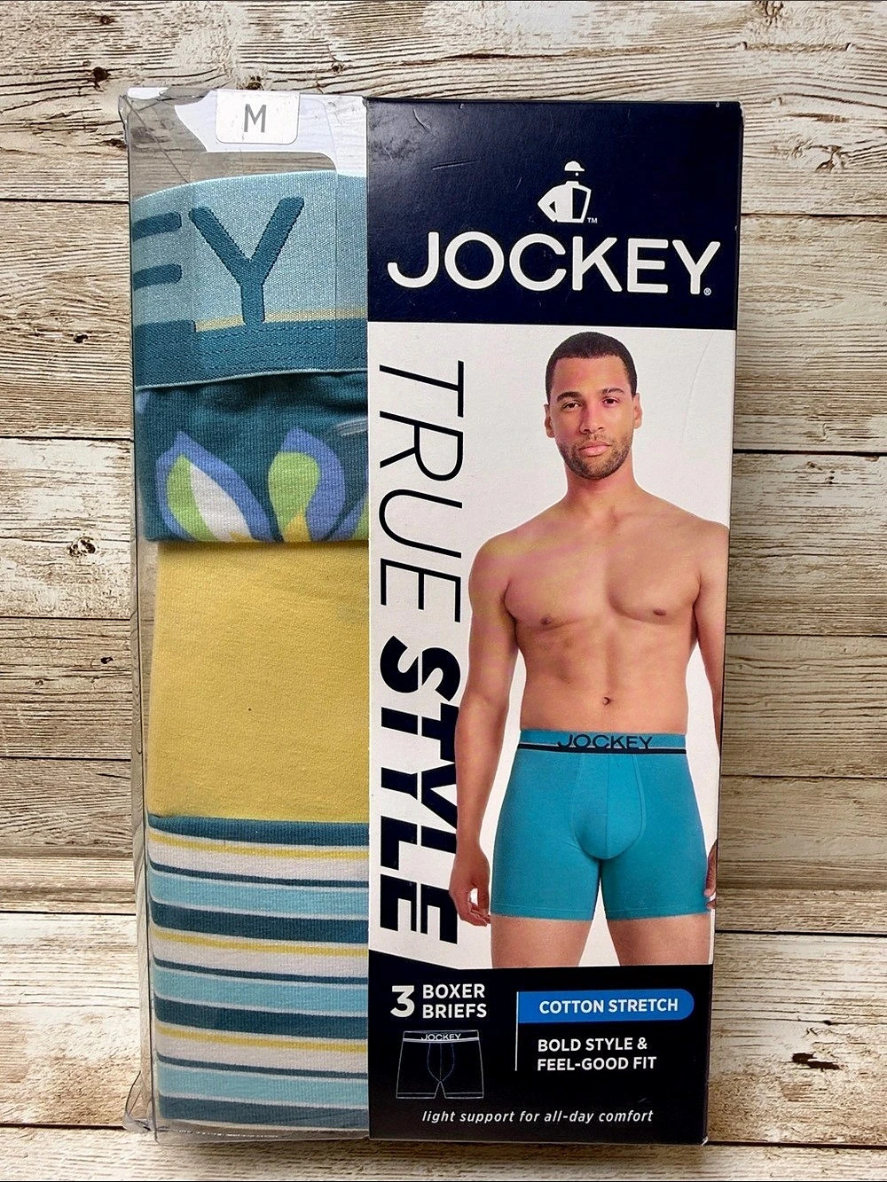 Jockey True Style 3-Pack Boxer Briefs in Blue & Yellow Size Medium NEW